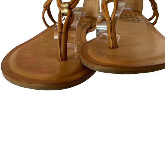 DOLCE VITA T-STRAP GOLD ACCENT CAMEL TAN LEATHER GLADIATOR SANDALS THONG SANDALS - Picture 9 of 14